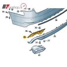 Audi A4 B9 bevestigingsframe achter uitlaat sierdeel.